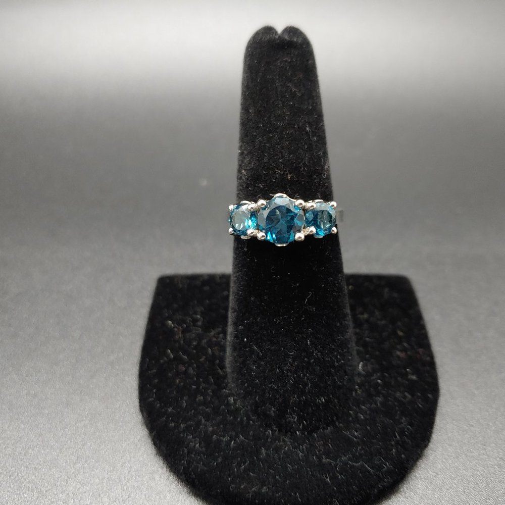 3-Stone Blue CZ Ring